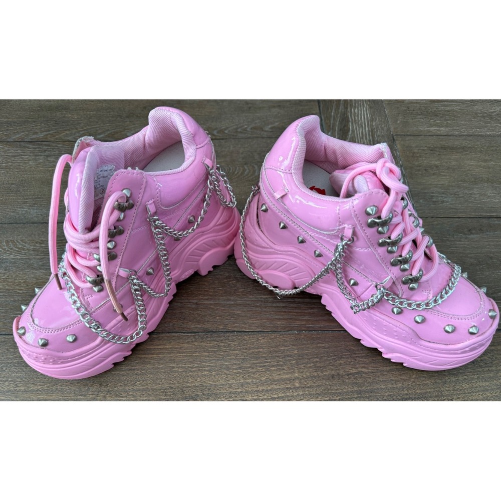 Anthony Wang Space Candy Pink Patent Platform Sneakers Studded Chain Size 7 - Picture 4 of 12